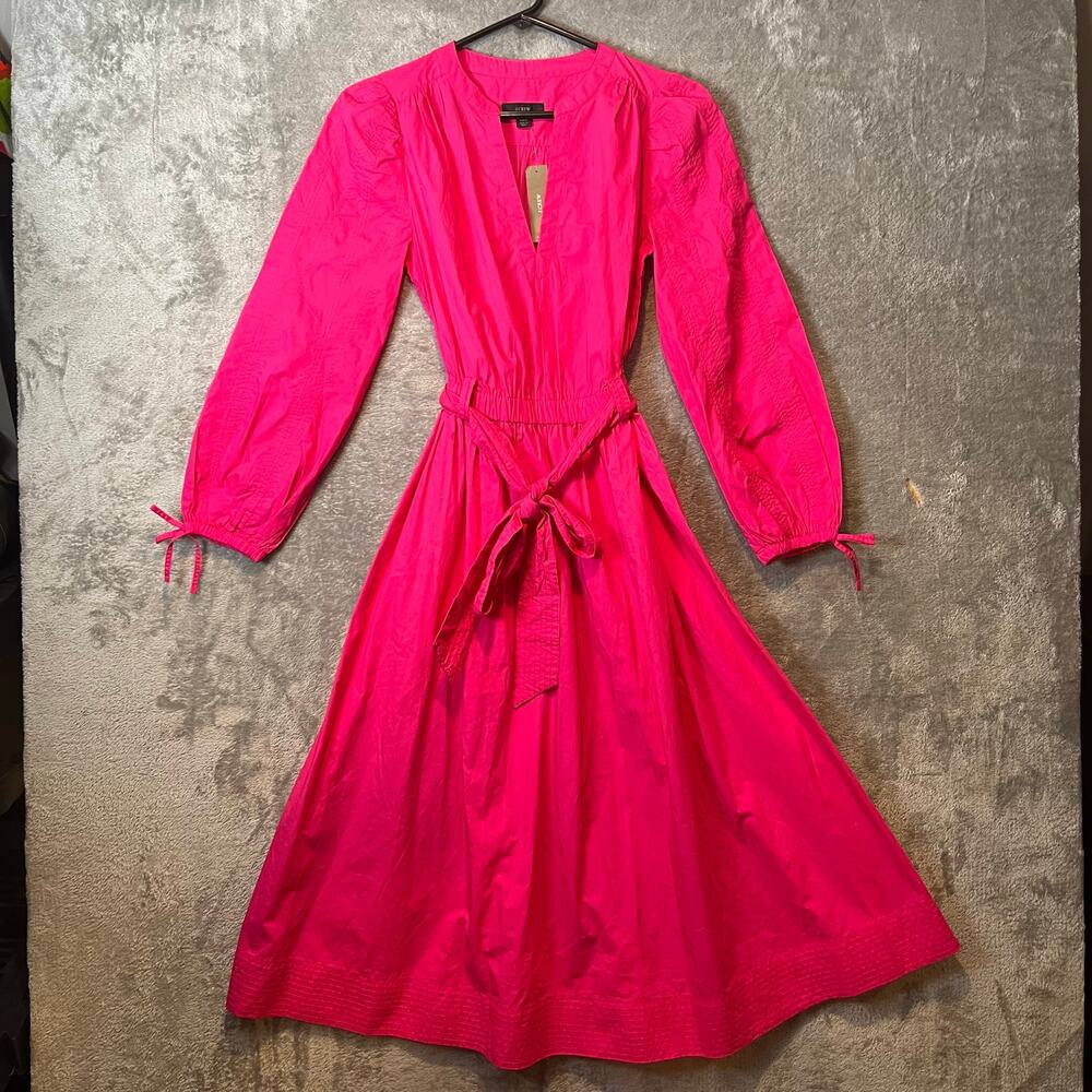 J. Crew Tie-waist V-neck dress Sweet Fuchsia Size XXS‎ A-line Modern Chic New